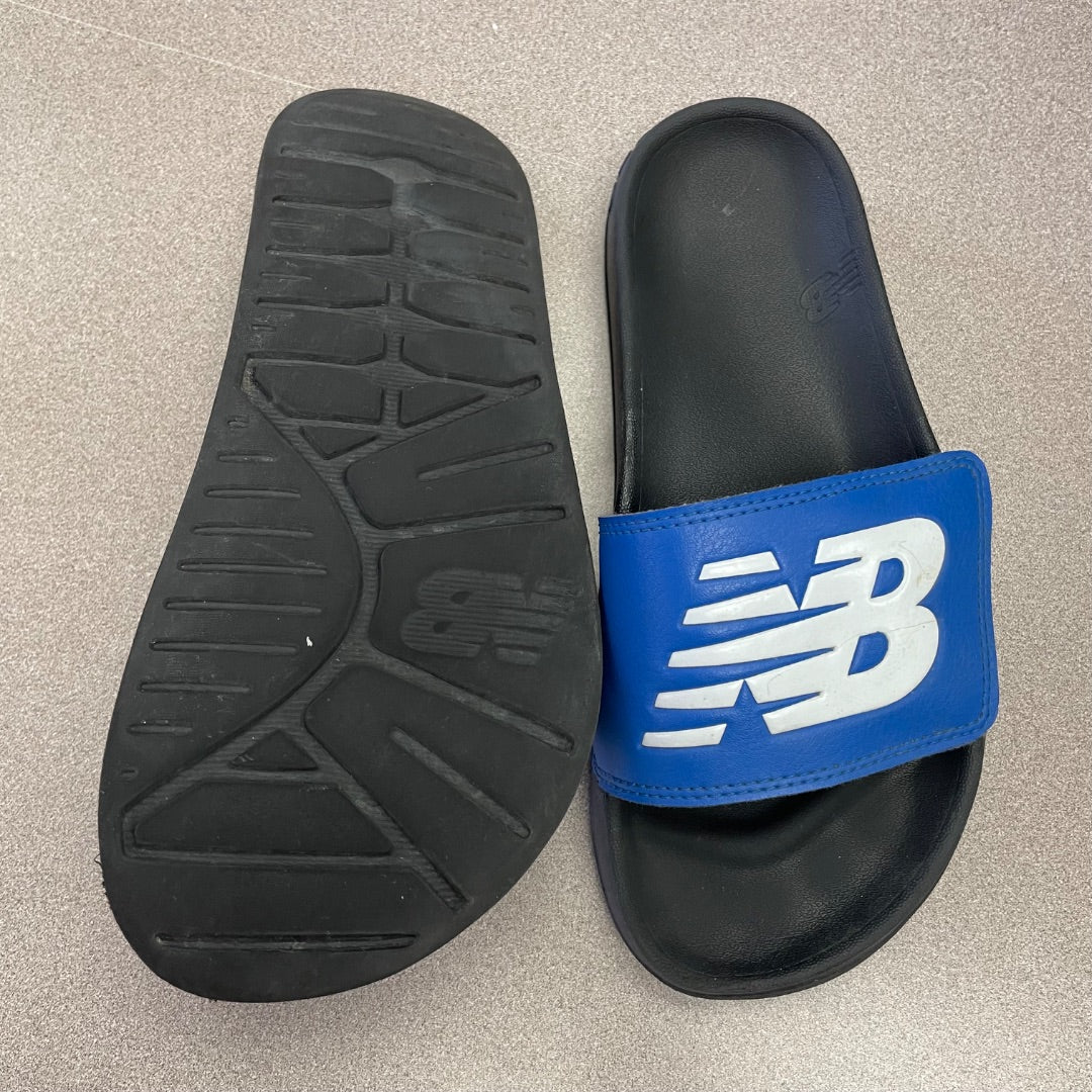 Black Blue New Balance Slides, 4Y