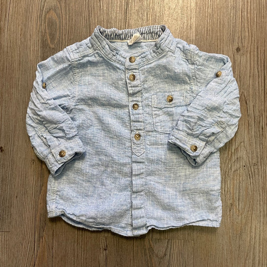 Blue H&M LS  LinenShirt, 6-9M