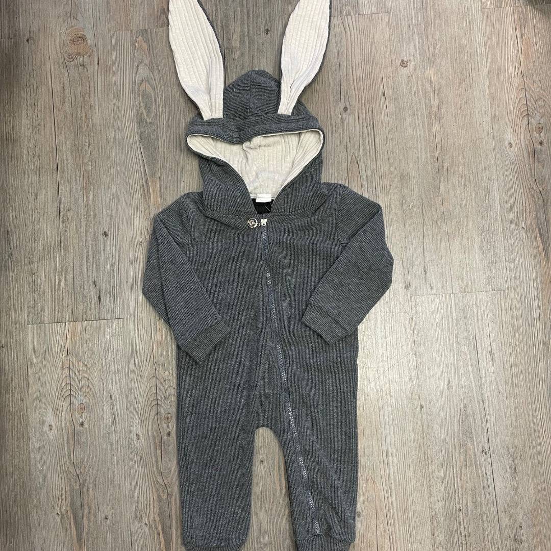 Grey  PJ Hooded RabbitOnesie, 9-12M