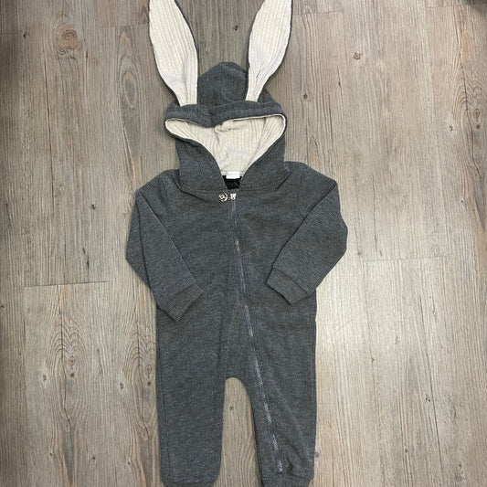 Grey  PJ Hooded RabbitOnesie, 9-12M