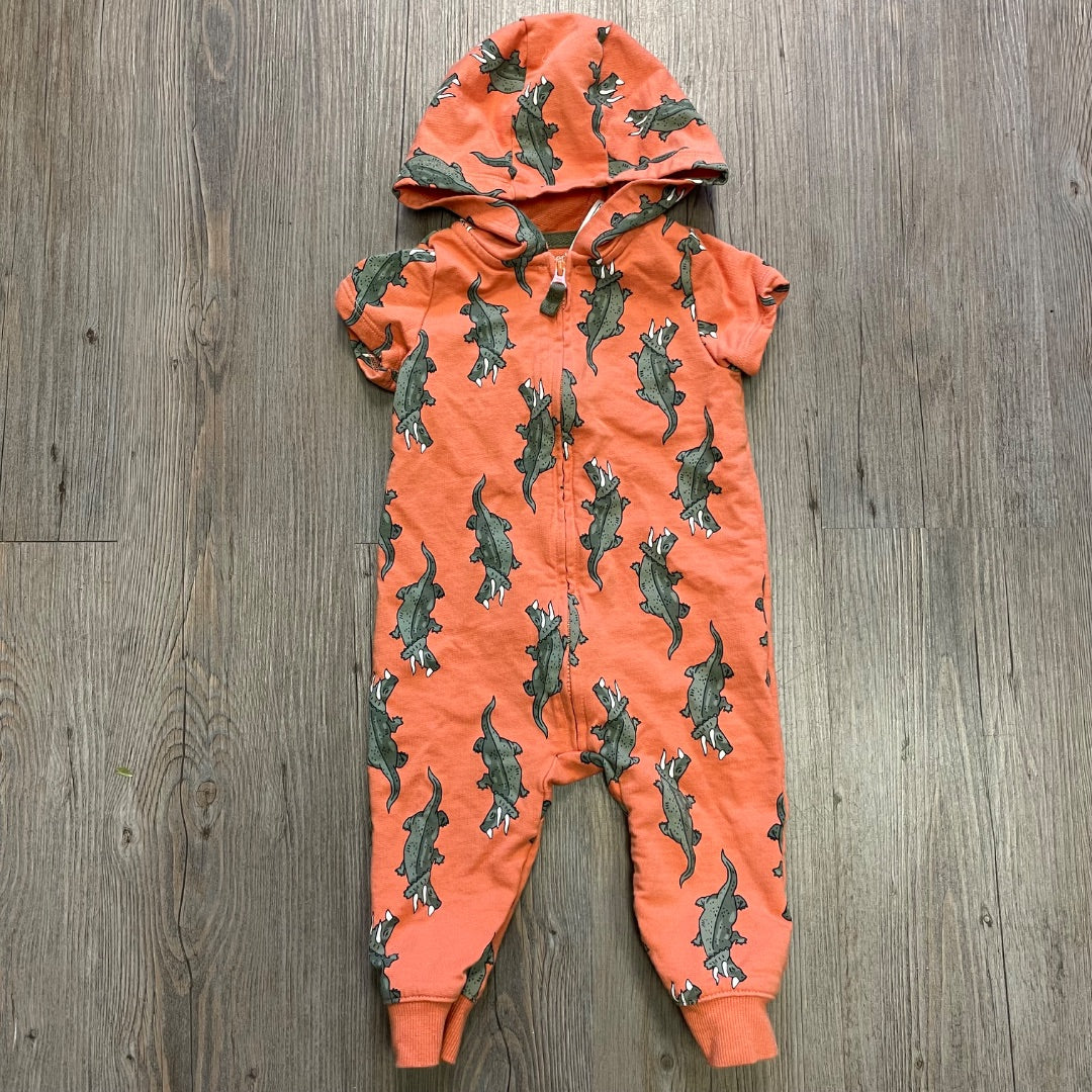 Dino Print Carters Hooded Zip Romper, 9M