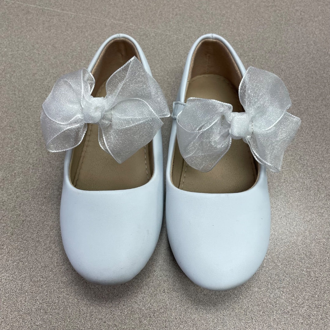 White Thee Bron Flat With Bow Shoes, 8T