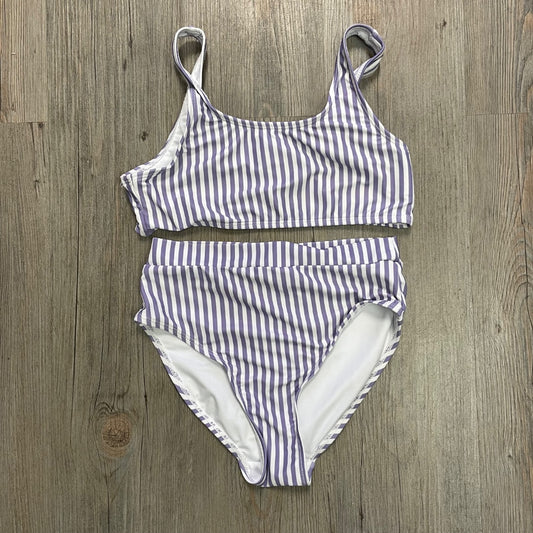 Purple Stripe Nana 2PC Bathing Suits, 12Y