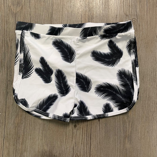 Black Feather Print  Girls Swimming Shorts, 10-11Y
