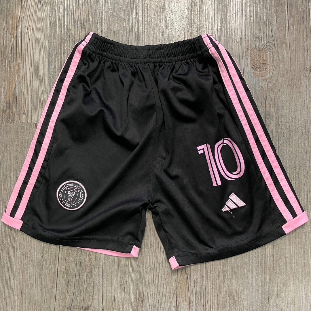 Black Pink Stripe  Soccer Shorts, 5Y