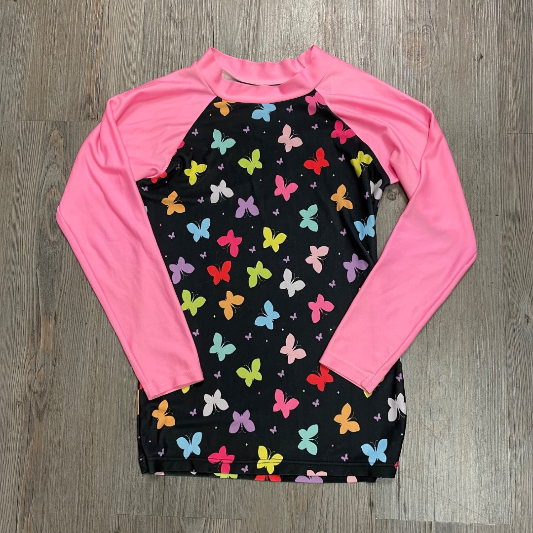 Butterfly Print  LS Rash Guard, 9-10Y