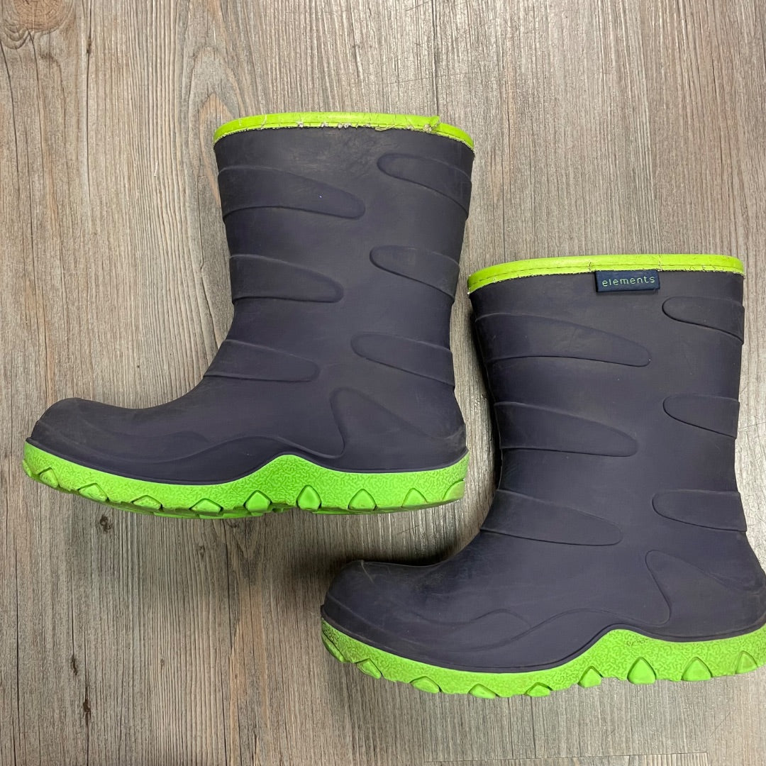 Navy Elements Fleecelined Rain Boots, 13Y