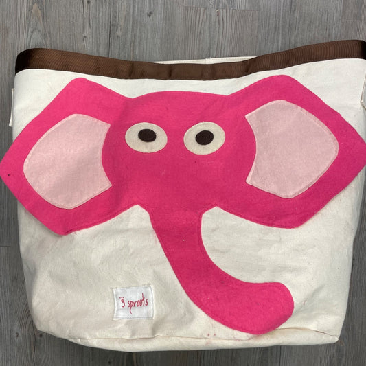 Beige Pink Elephant 3 Sprouts Storage Bin, Pre-owned