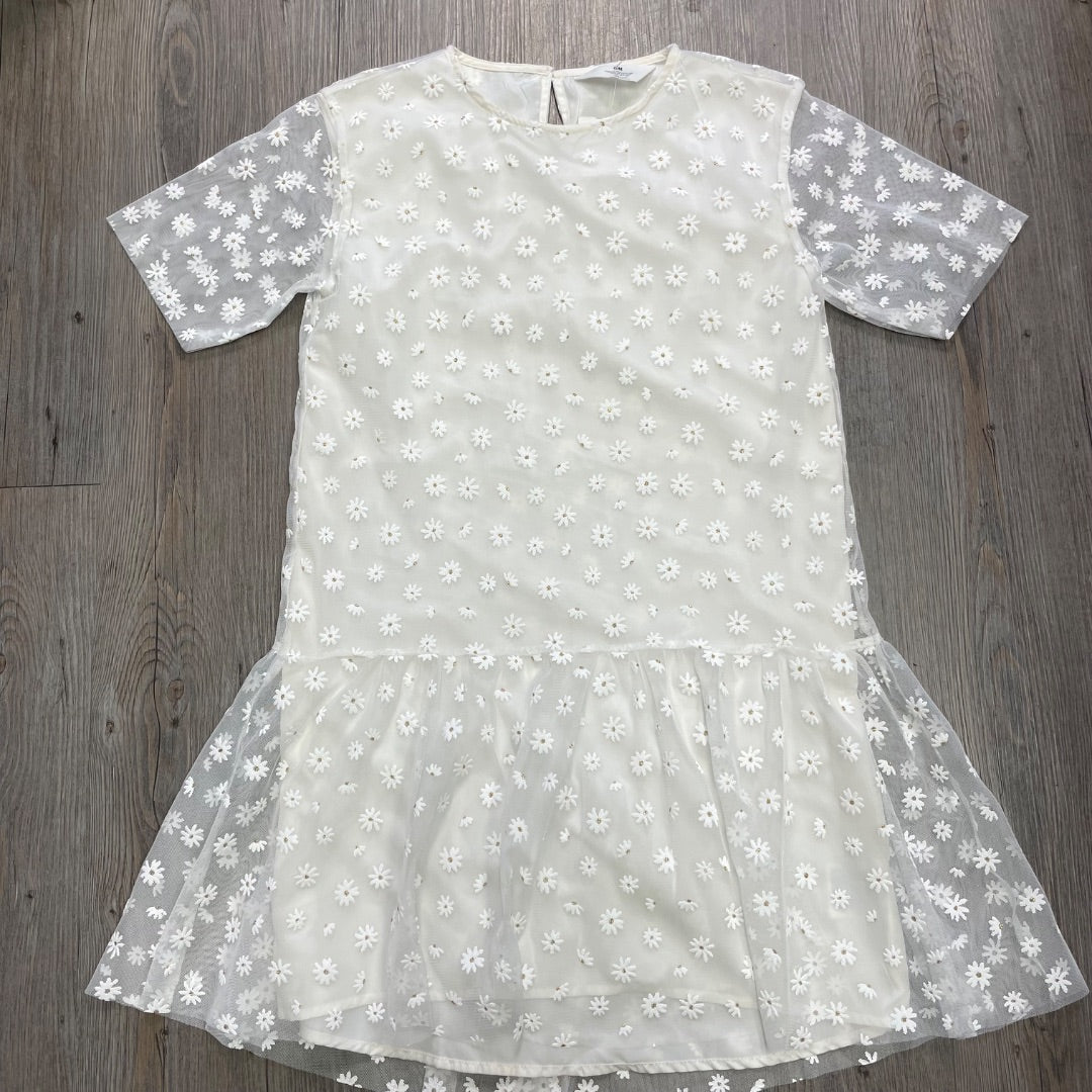 White H&M Lined Floral Dress, 9-10Y