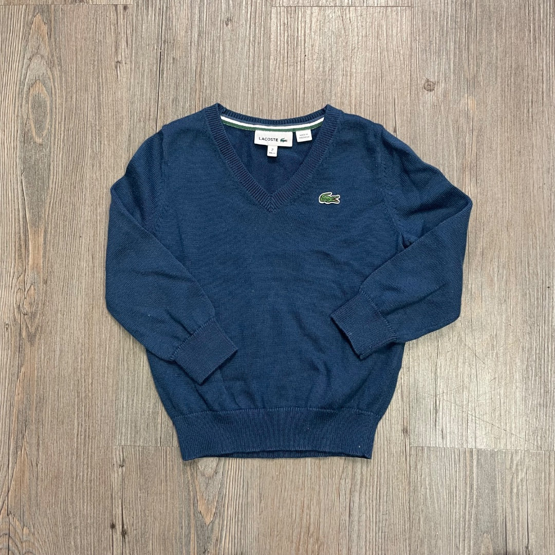 Navy Lacoste V Neck Knit Sweater, 2Y
