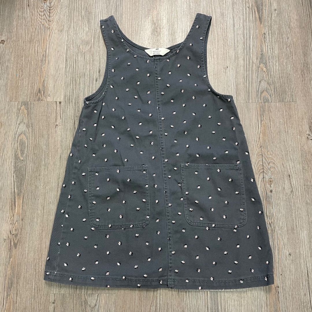 Grey, Floral Print H&M Denim Dress, 9-10Y