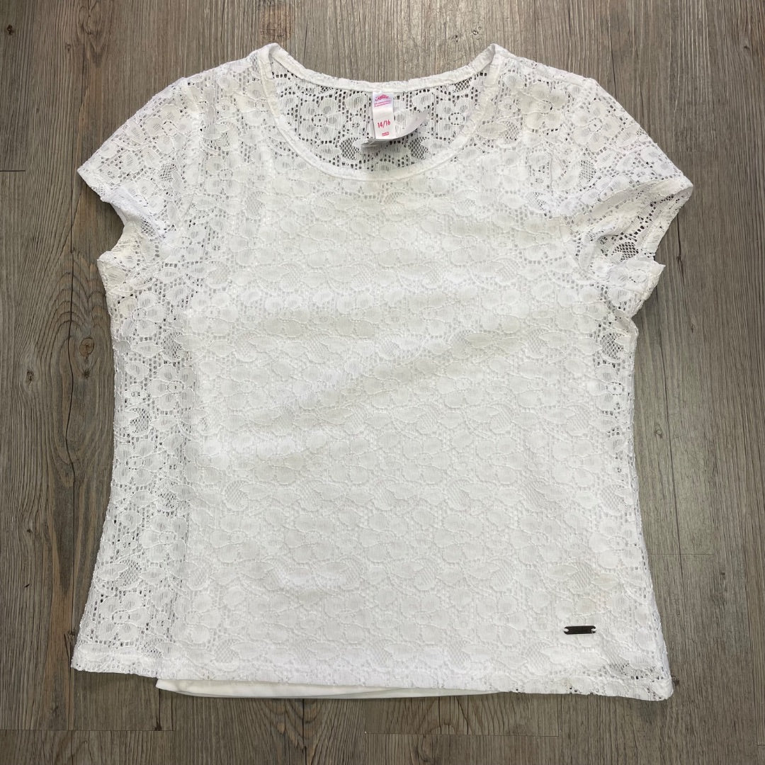 White Justice Lined Eyelet Tee, 14-16Y