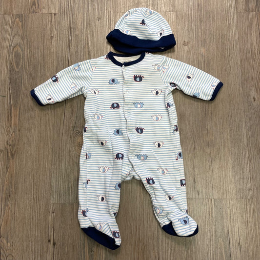 Elephant Print Little Me 2PC PJ Onesie, 3M