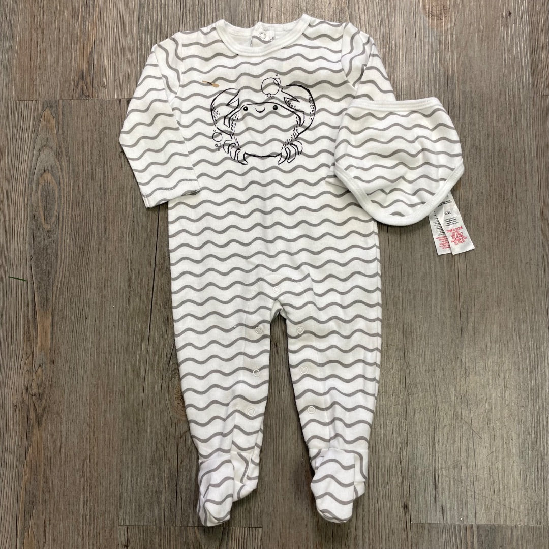 Grey Stripe Plo Baby 2PC PJ Onesie, 6M