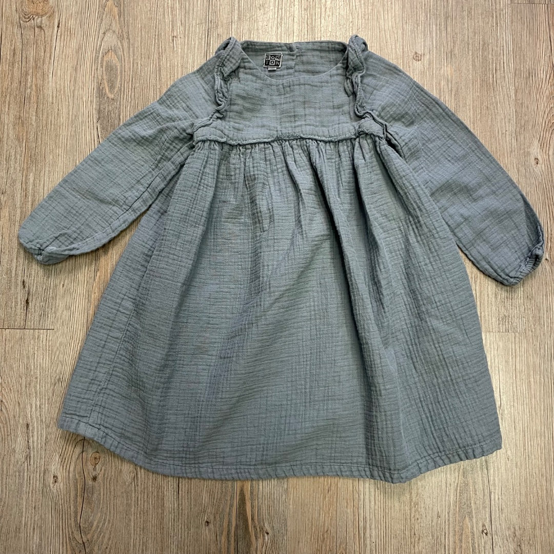 Blue Bonton LS Dress, 6Y