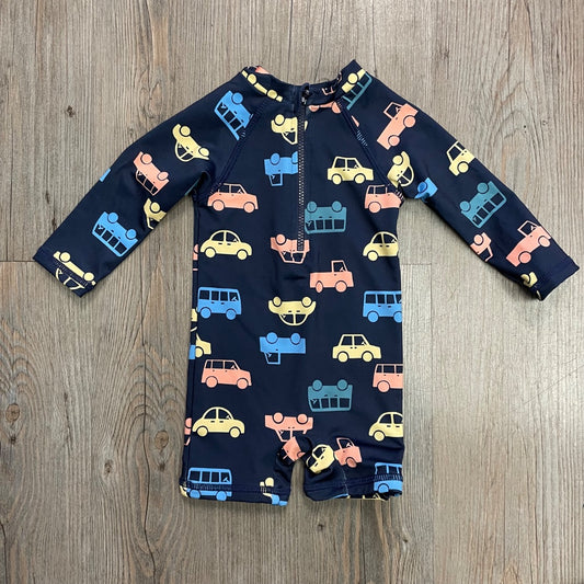 Navy Dymples Sun Suit UPF 50 - Cars, 0-3M