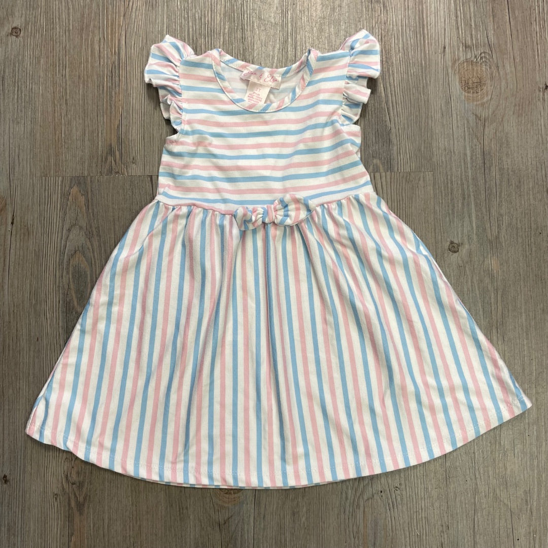 Stripe Pink Blue Emma & Elsa Summer Dress, 2Y