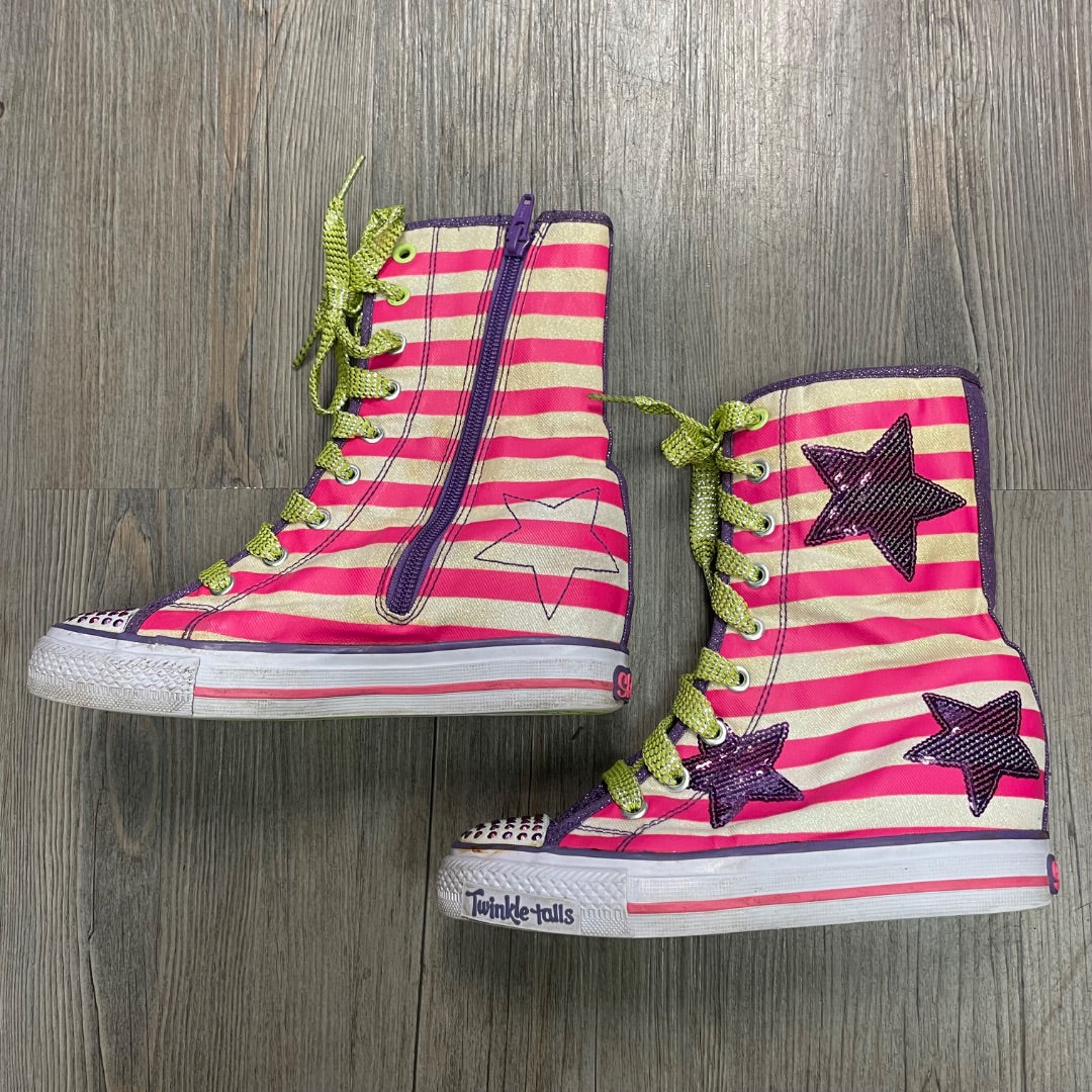 Stripe Pink Skechers Twinkle Talls Hightop Wedge Sneaker, 2.5Y