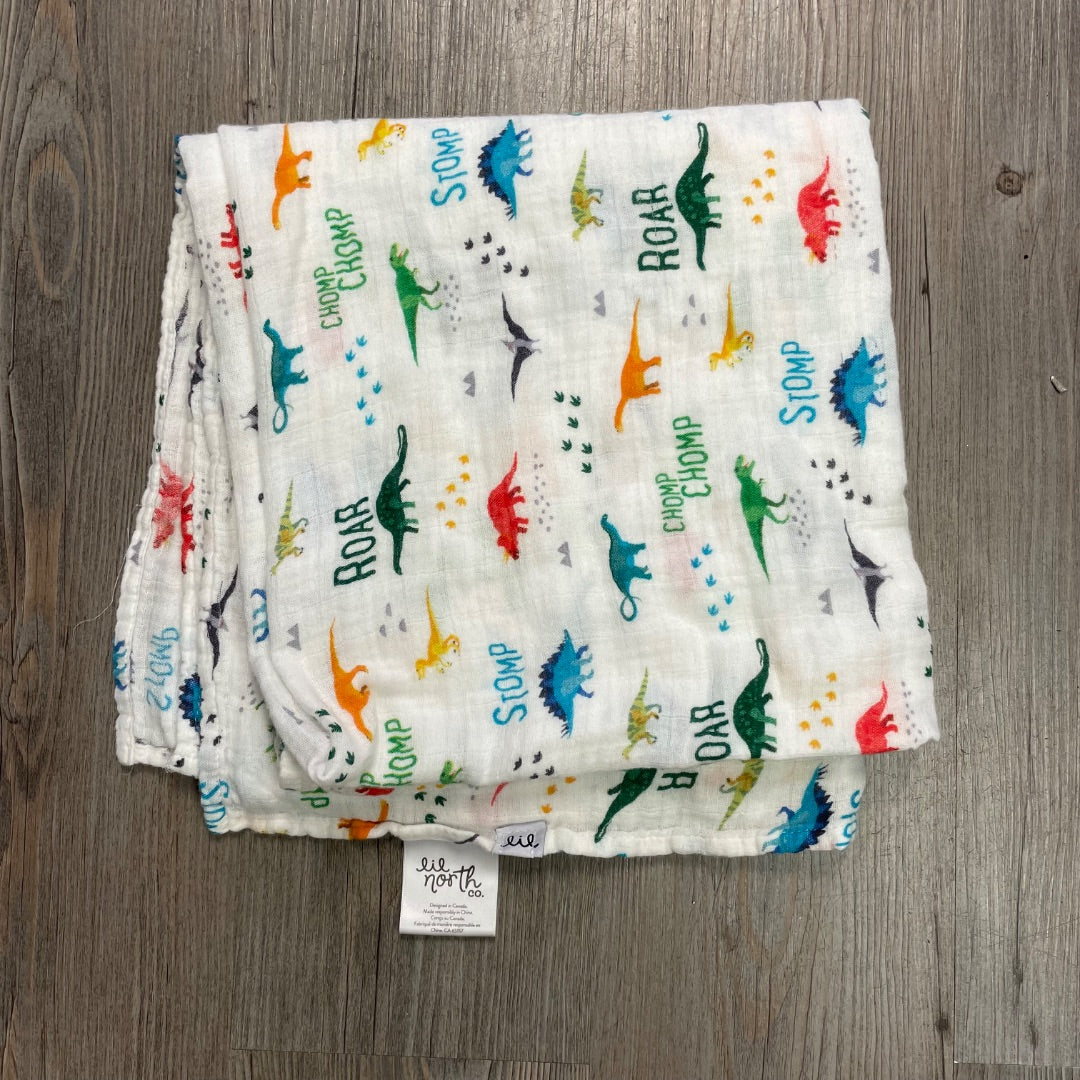 Dino Print Lil North Muslin baby Blanket, Pre-owned