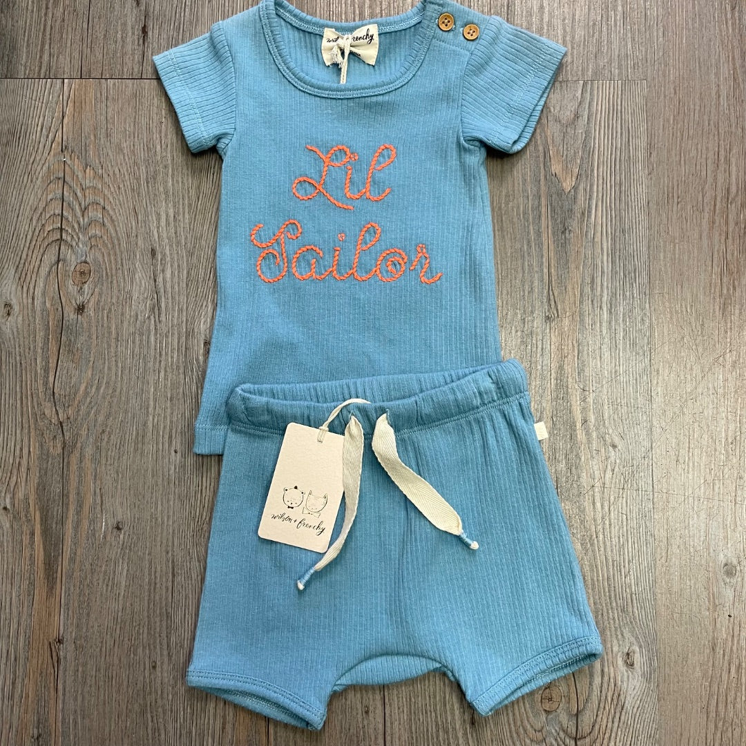 Sky Blue Wilson & Frenchy Organic Rib Tee + Short Set, 0-3M