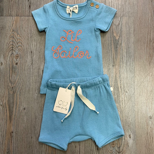 Sky Blue Wilson & Frenchy Organic Rib Tee + Short Set, 0-3M