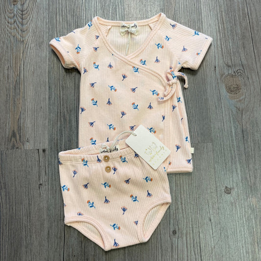 Little Flower Wilson & Frenchy Organic Rib Kimono Top +Nappy Pant, 0-3M