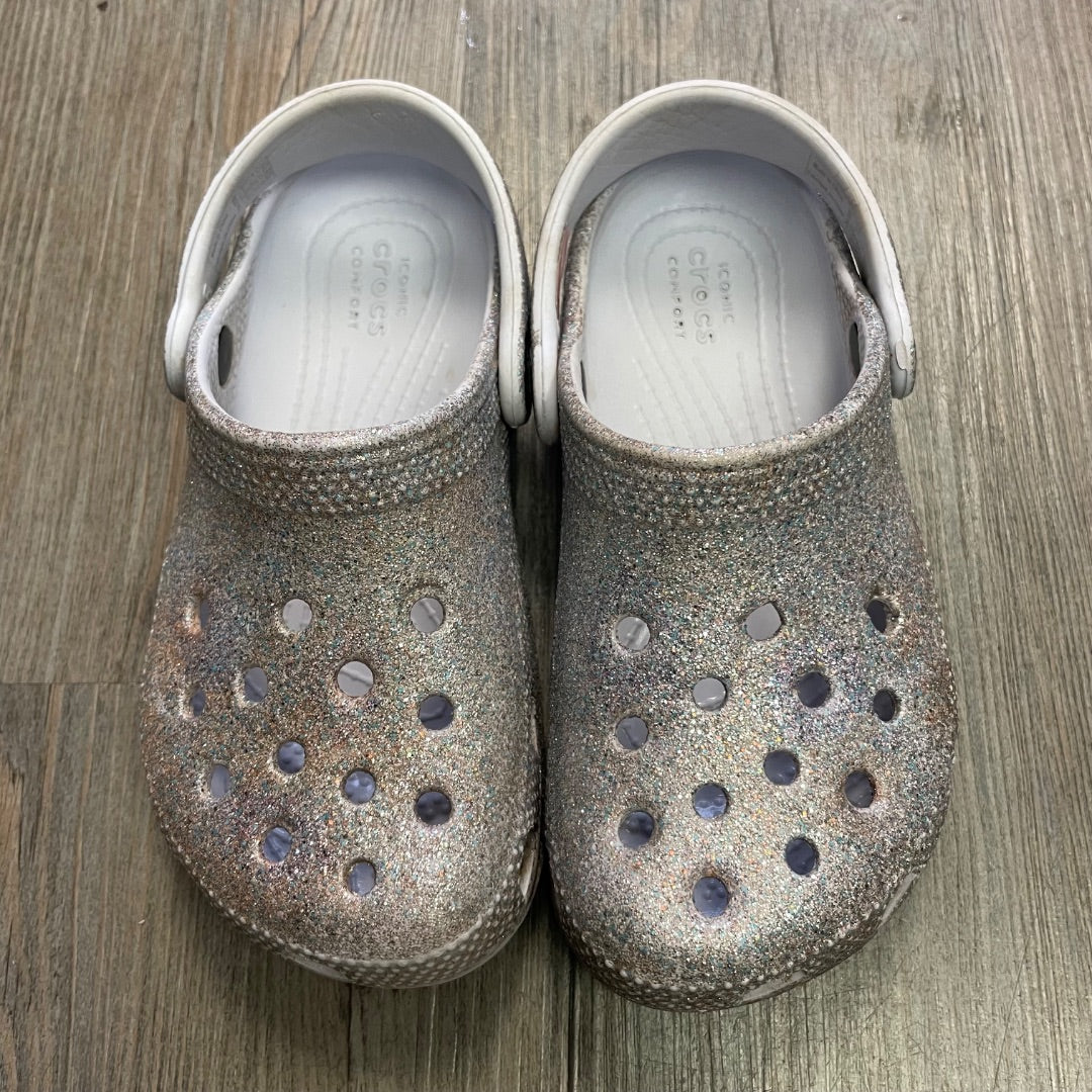 Glitter Silver Crocs Clog Sandals, 11Y