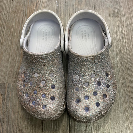 Glitter Silver Crocs Clog Sandals, 11Y