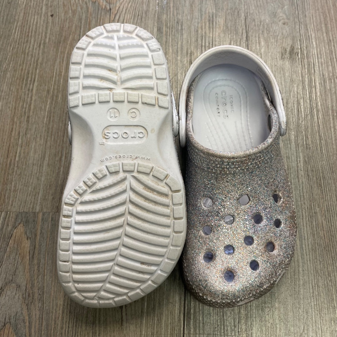 Glitter Silver Crocs Clog Sandals, 11Y