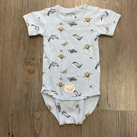 Sea Animals Print Minymo Bodysuit, 3M