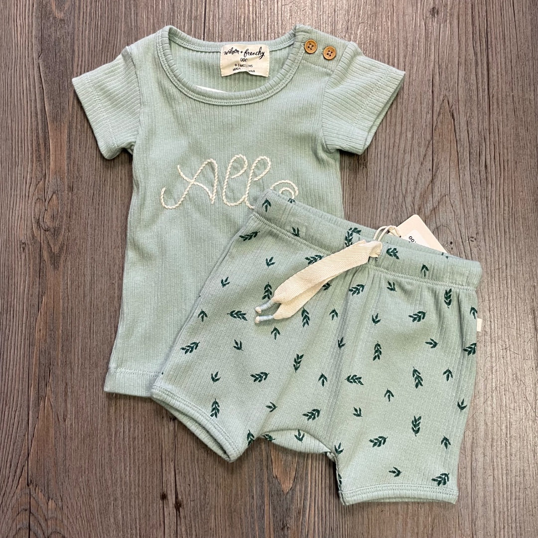 Falling leaf/Allo Wilson & Frenchy Organic Rib Short + Tee, 0-3M