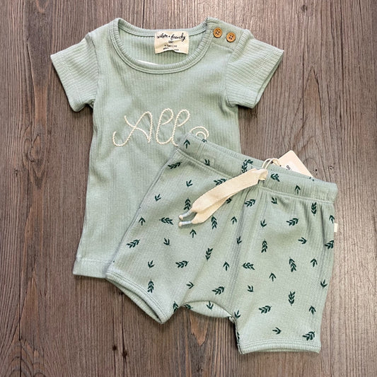 Falling leaf/Allo Wilson & Frenchy Organic Rib Short + Tee, 0-3M