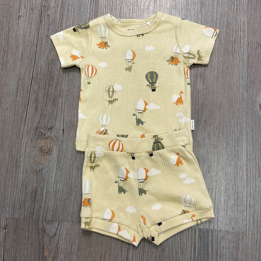 Dino Print Minymo 2PC Rib Clothing Set, 3M