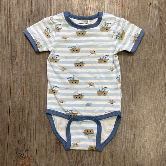 Sea Animals Print Minymo Bodysuit, 3M