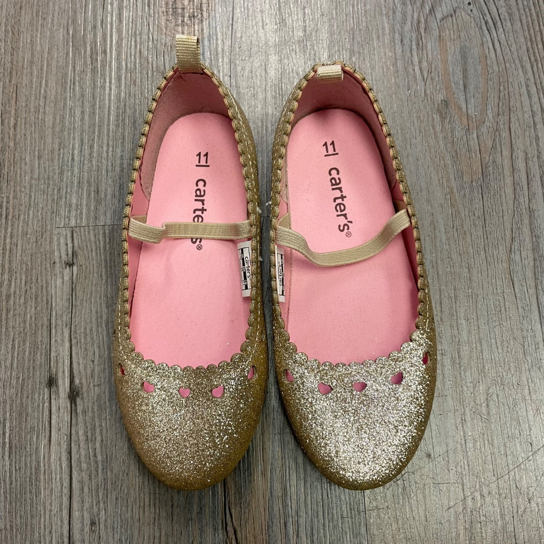 Glitter Rosegold Carters Flat Shoes, 11Y