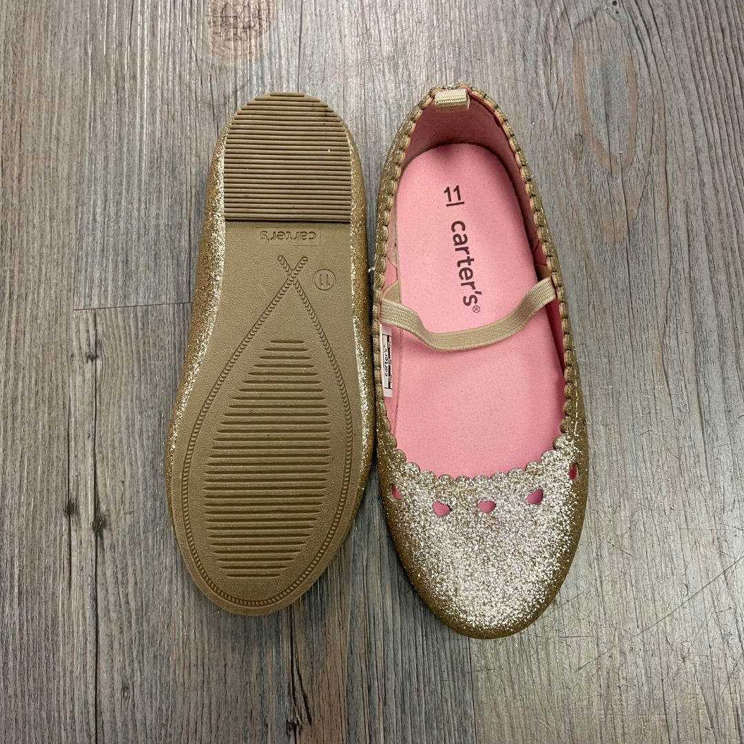 Glitter Rosegold Carters Flat Shoes, 11Y