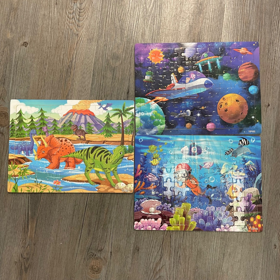 Multi Colour  3 Sets Of Wooden Puzzle, Pre-owned