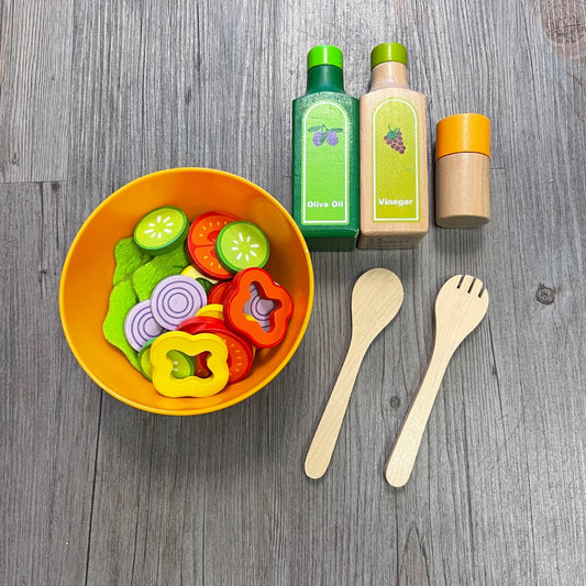 Multi Colour Hape Hape Wooden Salad Bowl Set, Pre-owned