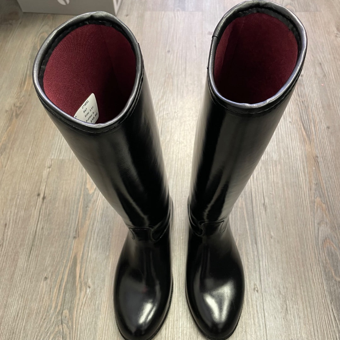 Black Auken Tall Horse Riding Rubber Boots, 3.5Y