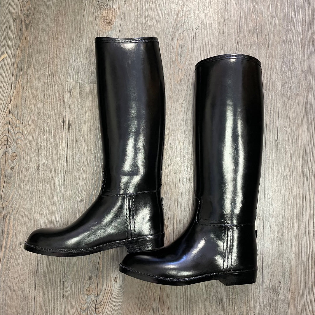 Black Auken Tall Horse Riding Rubber Boots, 3.5Y