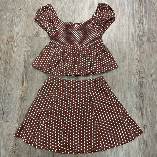 Chocolate Polka Dot Rylee + Cru Flutter Top+ Rachel Skirt, 12Y