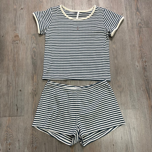 Navy Stripe Rylee + Cru Pointelle Tee+Shorts, 12Y