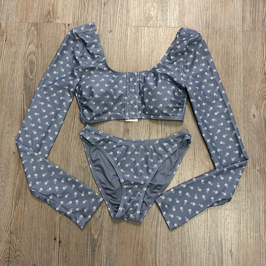 Navy floral Rylee + Cru Long Sleeve Bikini Set, 12Y