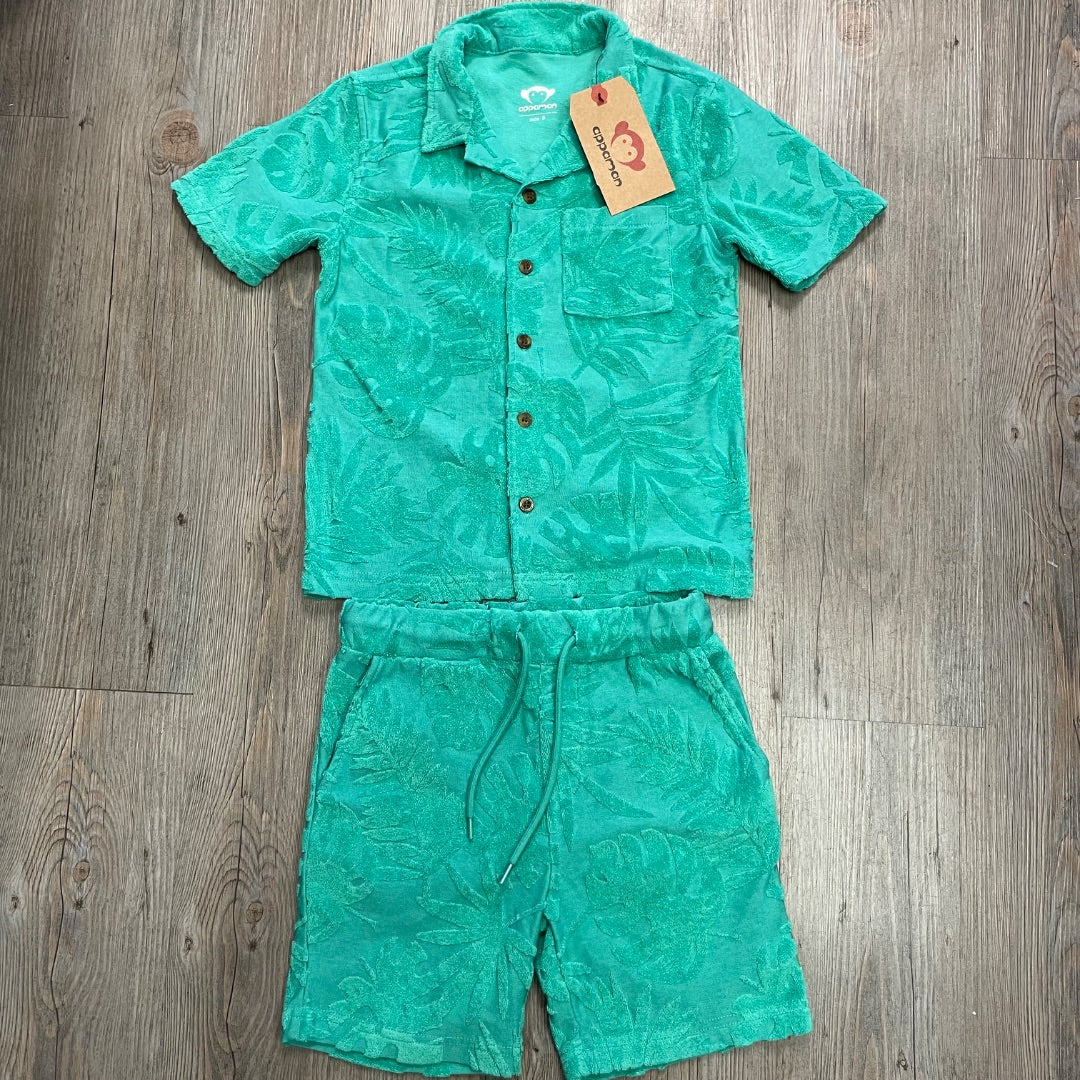 Green Appaman Terry Resort Shirt Set, 6Y