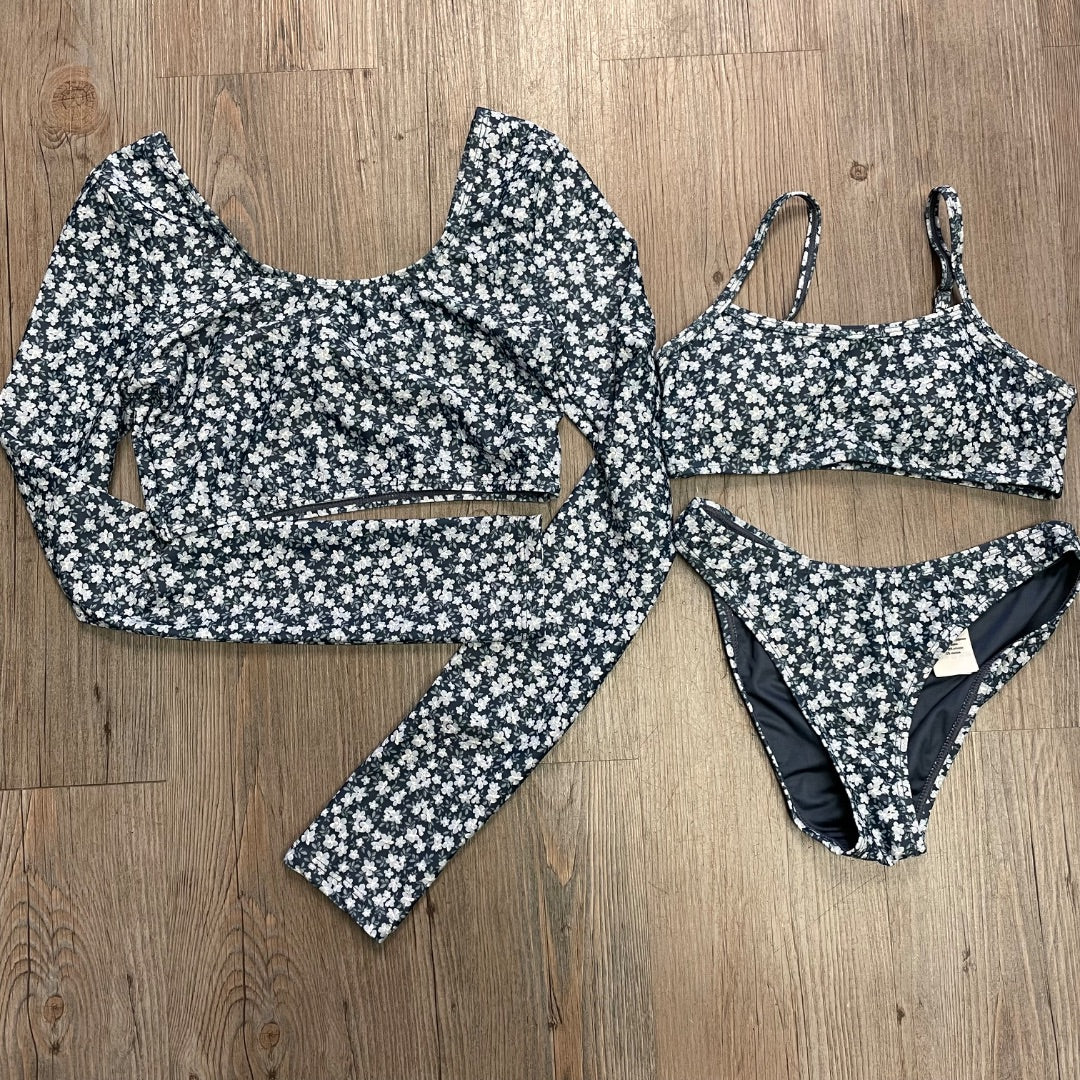 Navy floral Rylee + Cru 3PC Bikini Set, 12Y