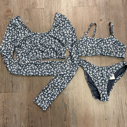 Navy floral Rylee + Cru 3PC Bikini Set, 12Y