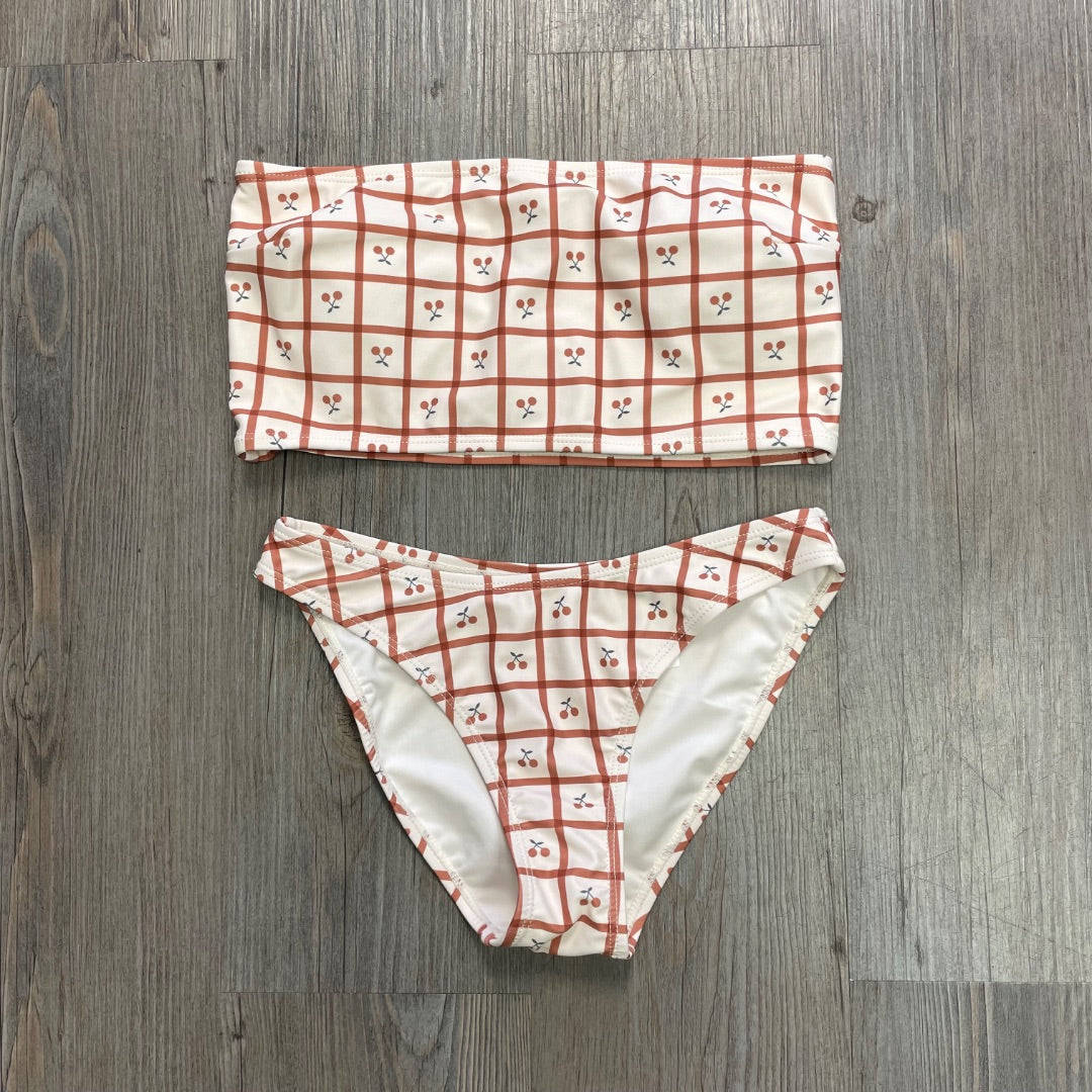 Cherry Check Rylee + Cru Tube Top Bikini Set, 12Y