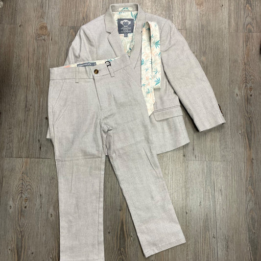 Sand Appaman Linen Stretchy Mod Suit Set+ Neck Tie, 6Y