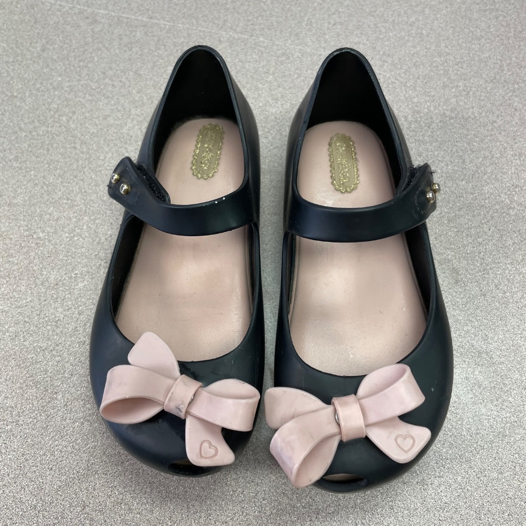 Black Pink Bow Mini Melissa Mary Jane Shoes, 10T