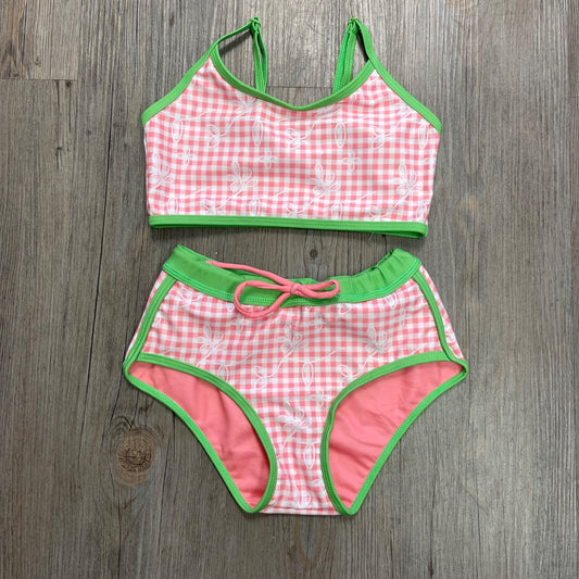 Pink Gingham Appaman Bathing Suit Set, 6Y